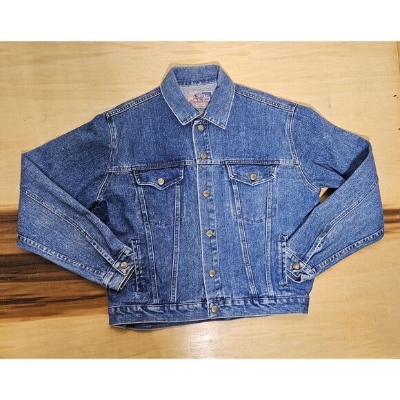 Vintage Denim Diamond Double U Size XL Jean Jacket Adjustable Waist Machine Wash - Picture 2 of 10